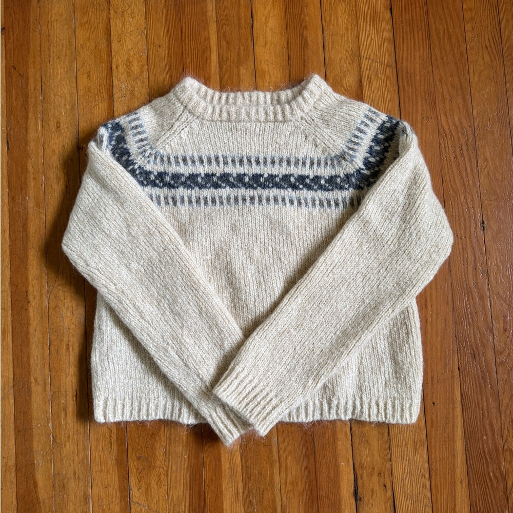 Margaret O’Leary Fair Isle Cozy Cream, Blue and Gray Women's Sweater